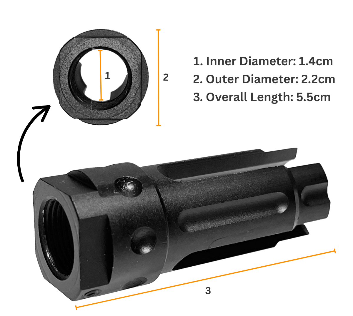 E&C 14mm Negative Dimpled 3-Prong Gel Blaster Flash Hider