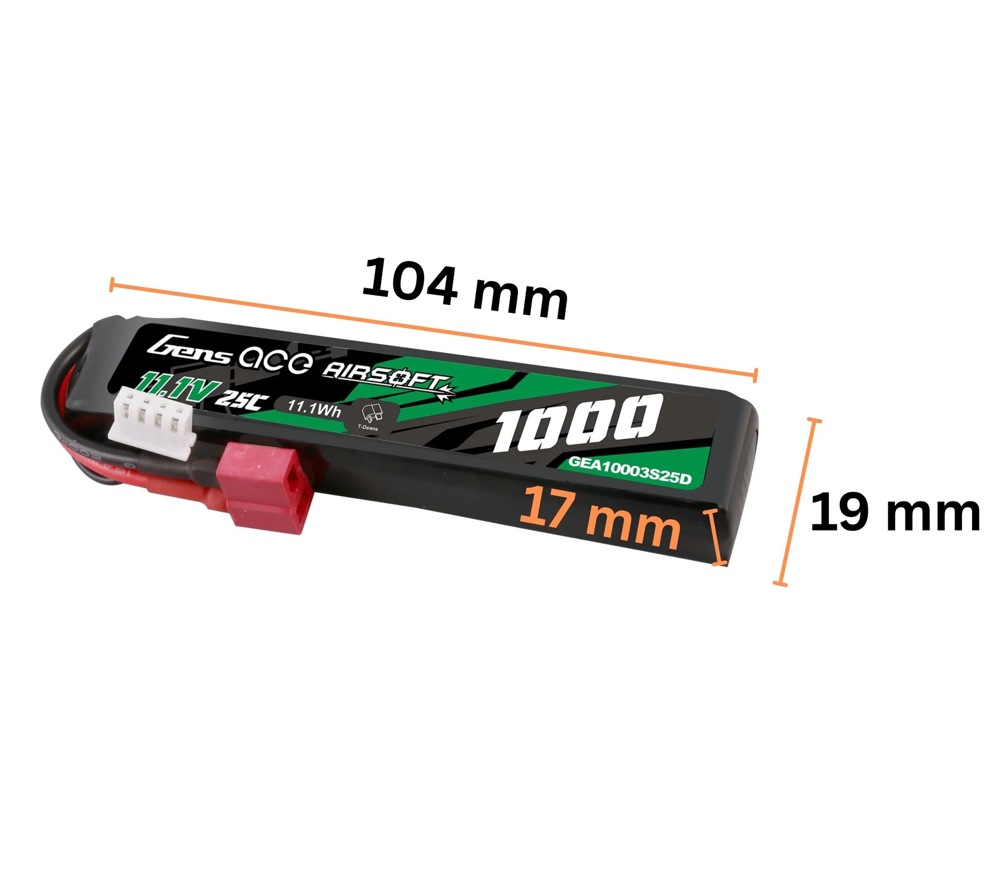 Gens ace 25C 1000mAh 11.1V Deans Gel Blaster Battery