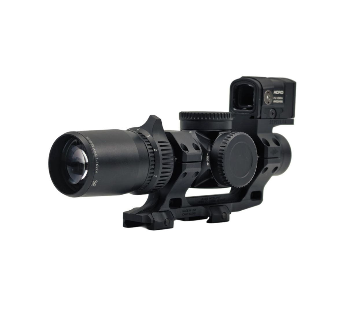 Evolution Gear AMG 1-10X24mm FFP scope with ACRO P-2 Red dot Combo