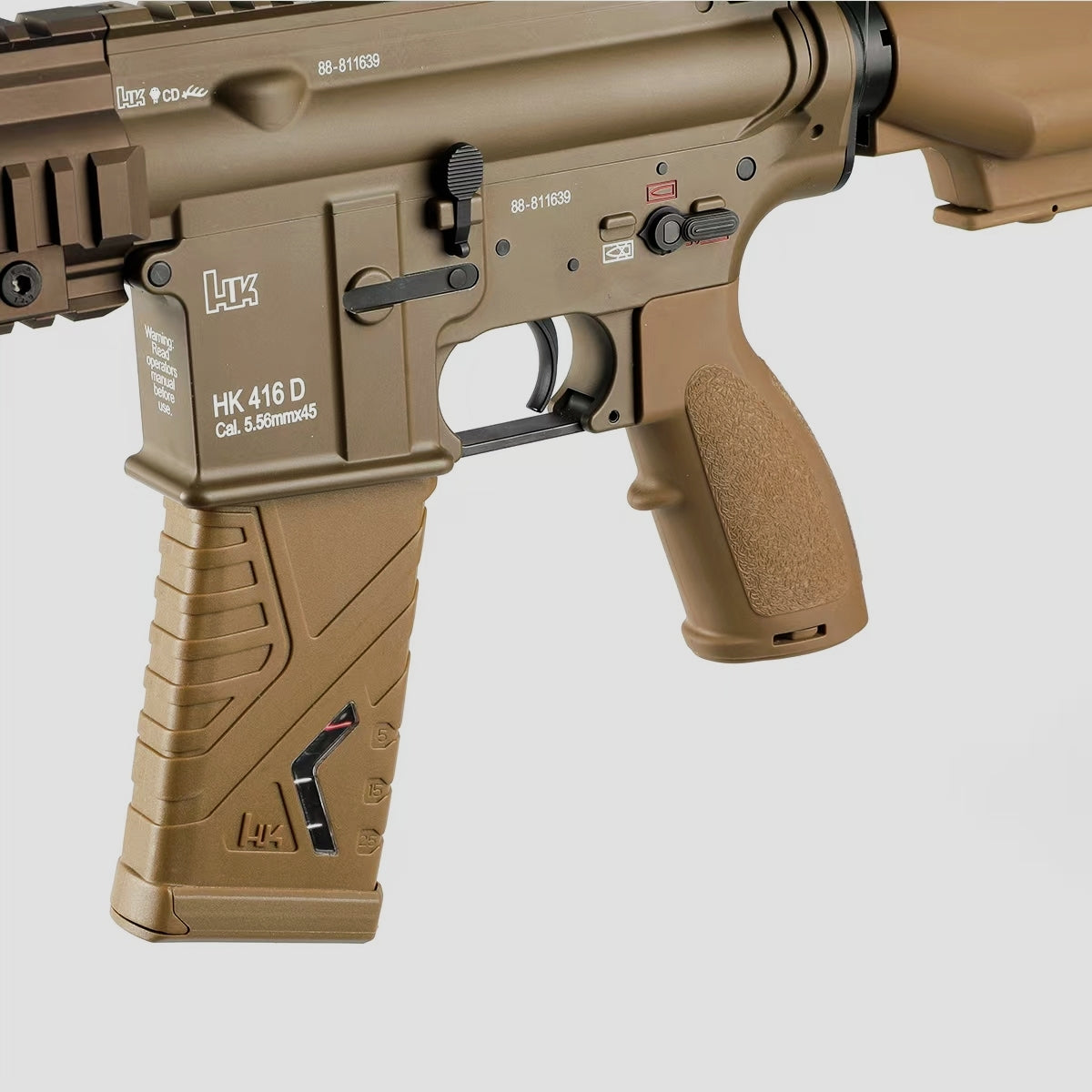 ARETH HK416 AEG spring magazine in RAL8000 installed