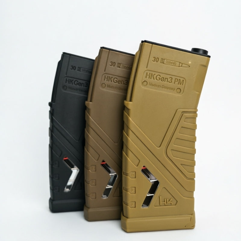 ARETH HK416 AEG spring magazines in Black, RAL8000 and Tan