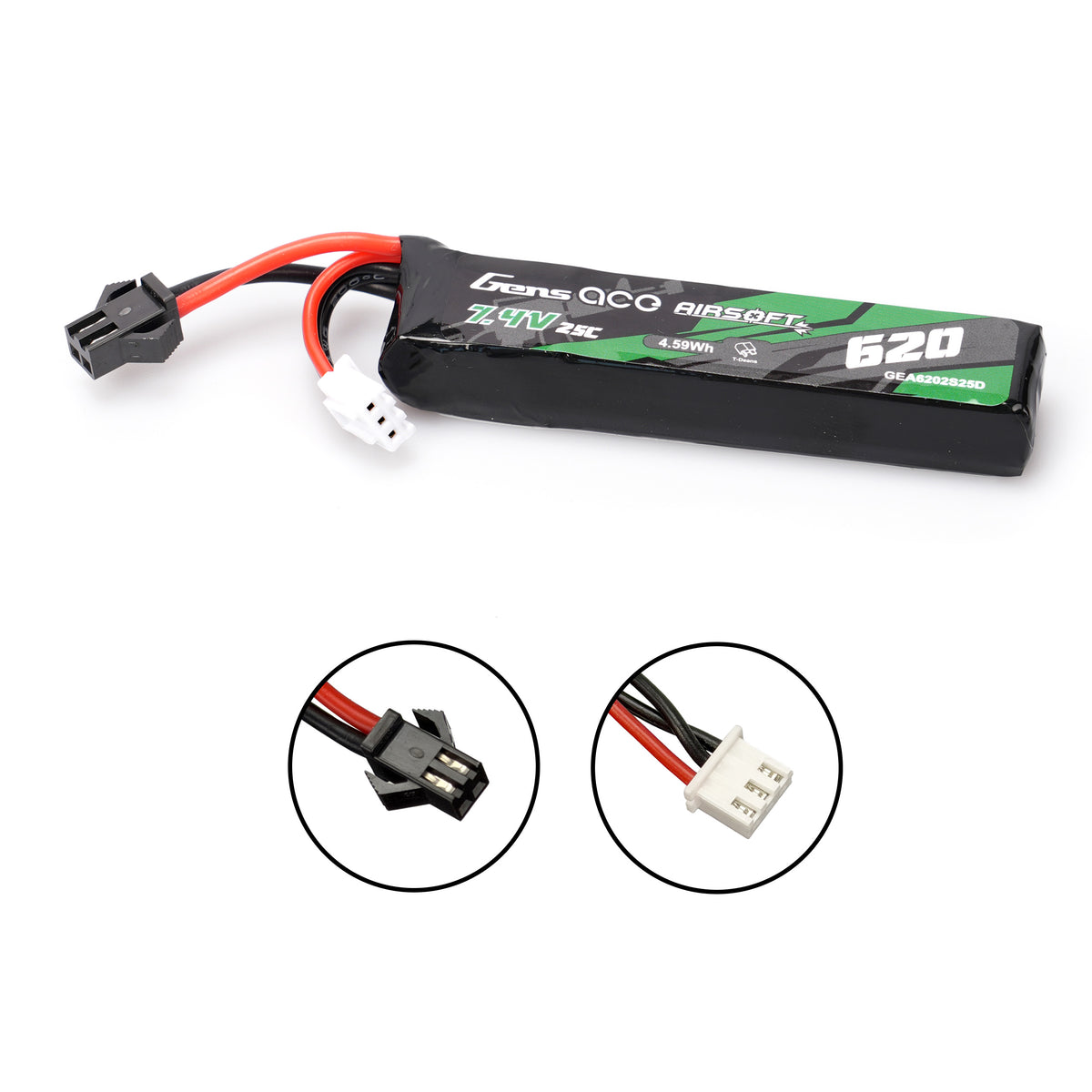 Gens ace 25C 620mAh 7.4V JST Gel Blaster Battery