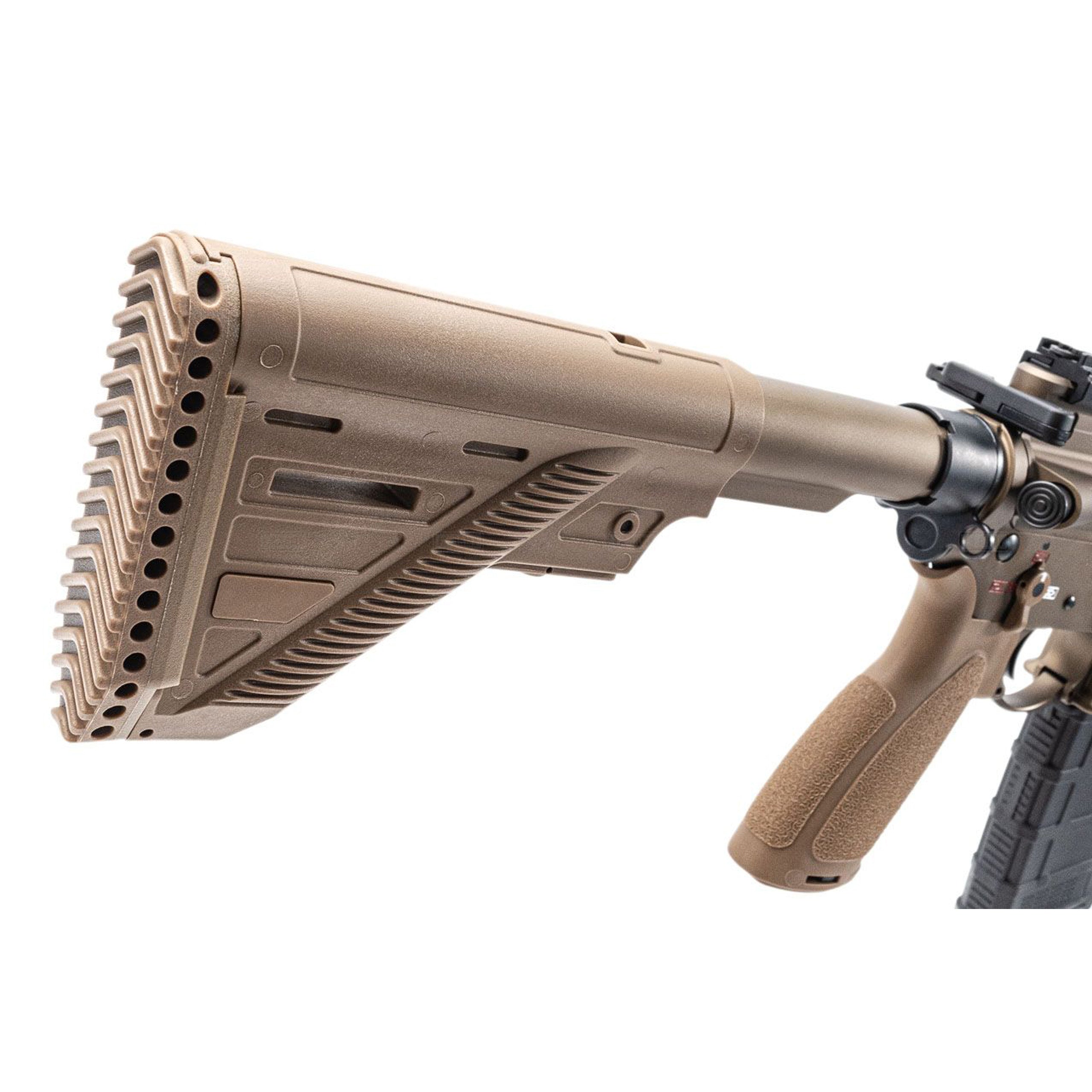 A close-up of GM 416A5 MWS Gas Gel Blaster Rifle stock
