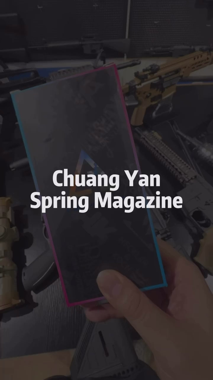 Load video: Chuangyan L5 AEG Spring Magazine for M4 Gel Blaster