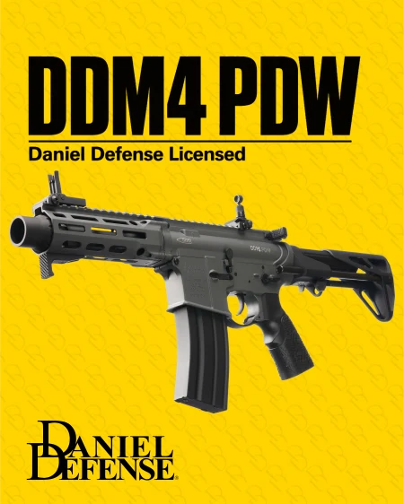 Grey DDM4 PDW gel blaster with Daniel Defense Licensed artwork