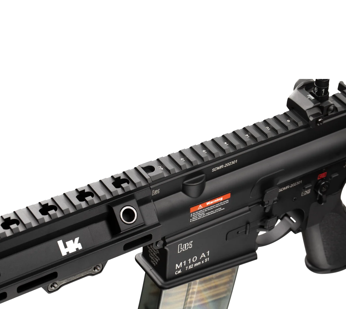 detail of HK M110A1 gel blaster-black.